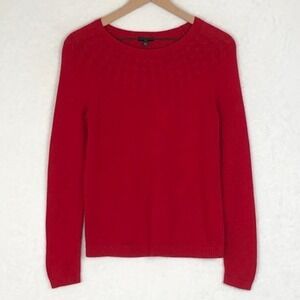 Talbots Petites Red Cotton Cashmere Blend Sweater‎ Cable Knit Detail Sz Small